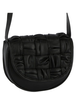 Fashion Faux Woven Saddle Crossbody Bag GLE-0118 BLACK